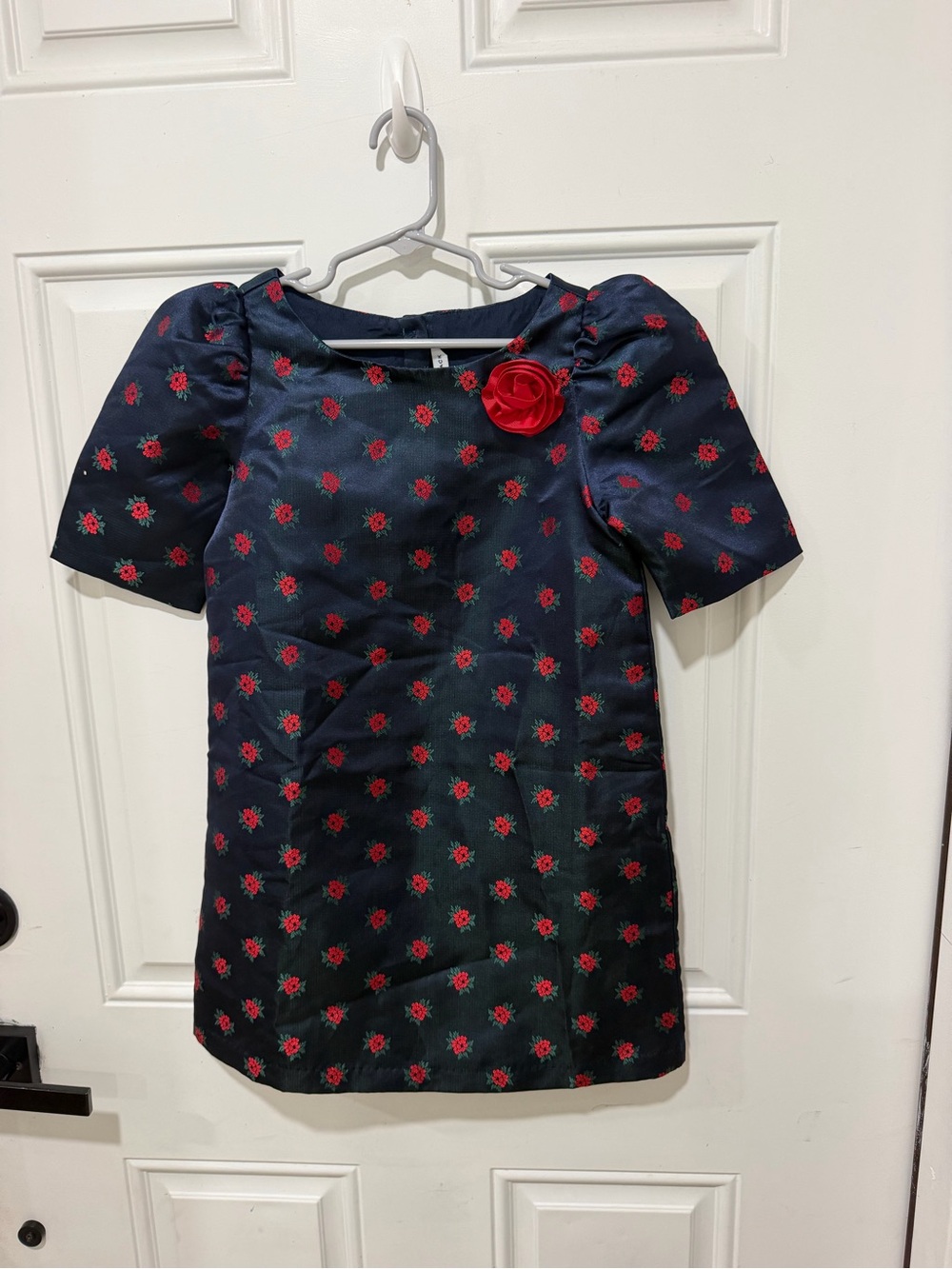 Janie and Jack Navy Dress with Red Floral Rosette